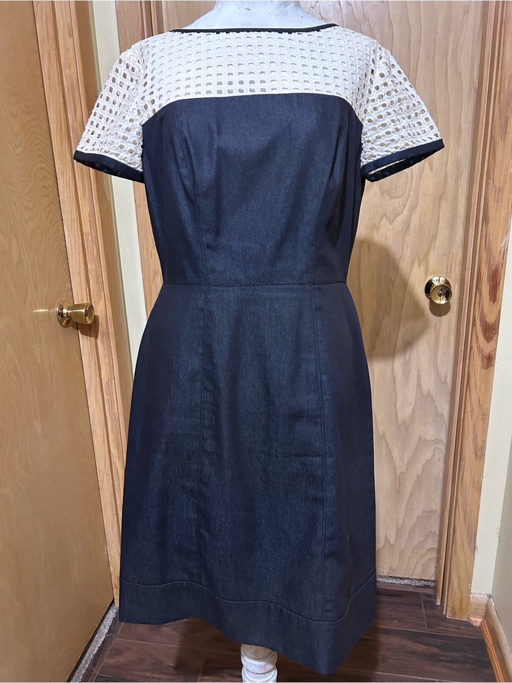 Donna Morgan Navy Dress with Cream Eyelet Yoke